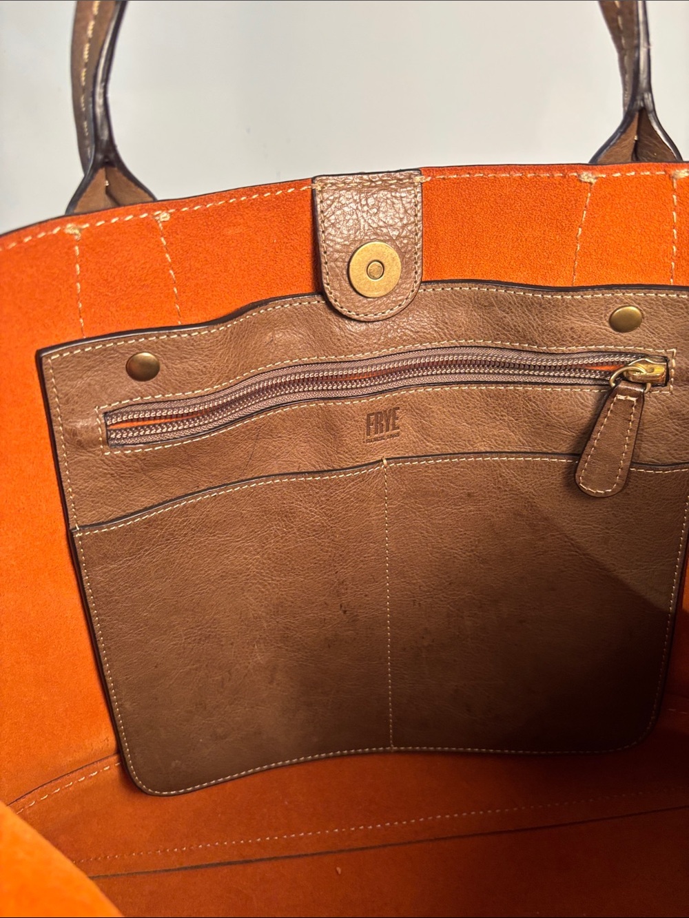Frye Brown Leather Tote with Orange Interior - Picture 4 of 9